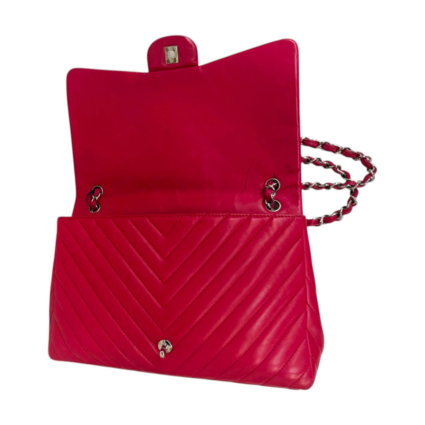 Chanel 2010 Maxi Classic Chevron Lamb Skin Single Flap Shoulder Bag Red - OS