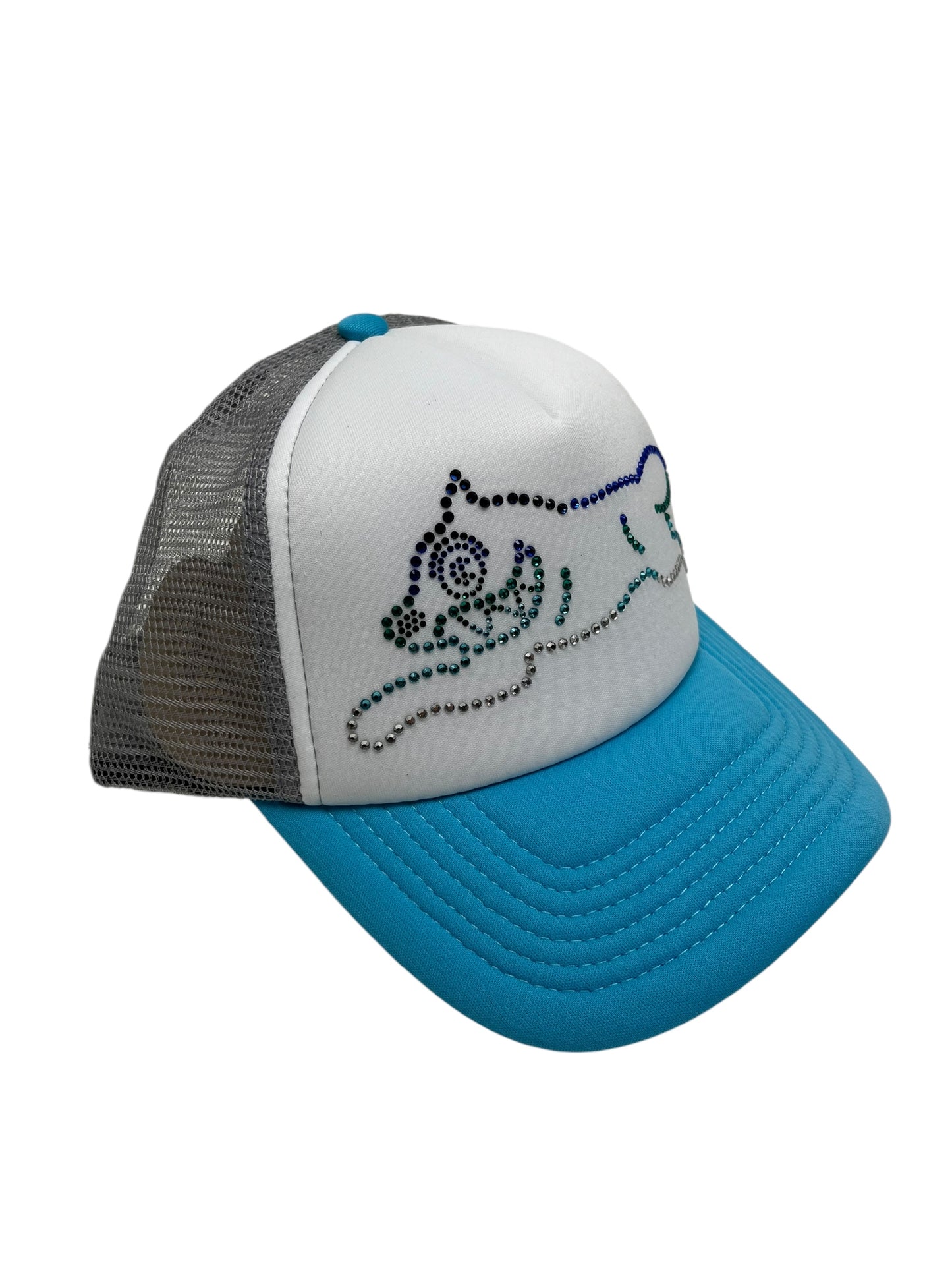 BBC Ice Cream Running Dog Rhinestone Blue Trucker Cap - (NEW)