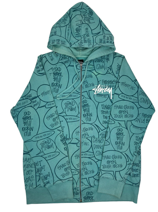 Stussy All over Script Hoodie Blue - (GRADE A) L