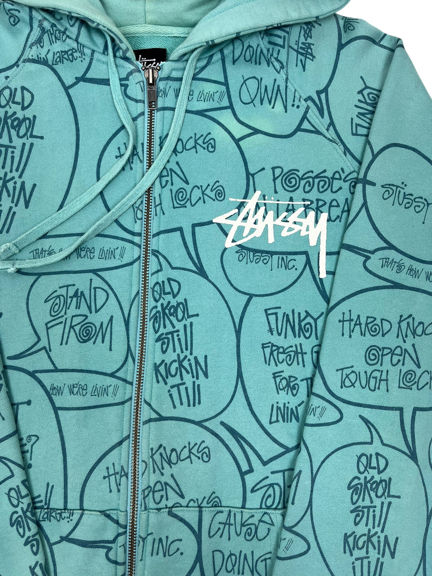 Stussy All over Script Hoodie Blue - (GRADE A) L