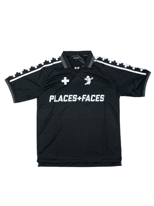 Places+Faces Black Football Jersey T Shirt - (NEW) L