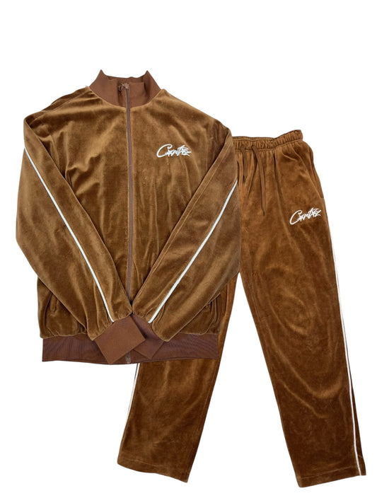 Corteiz Velour Tracksuit Set Brown - (GRADE A) L