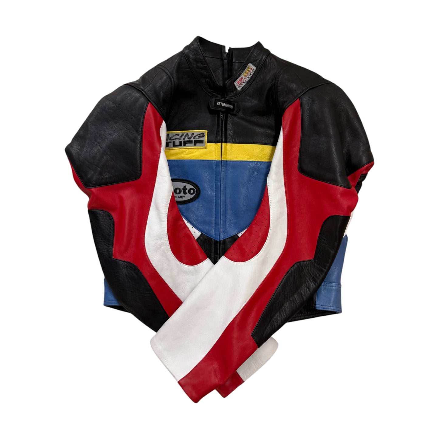 Vetements Racing Leather Jacket black and multi coloured