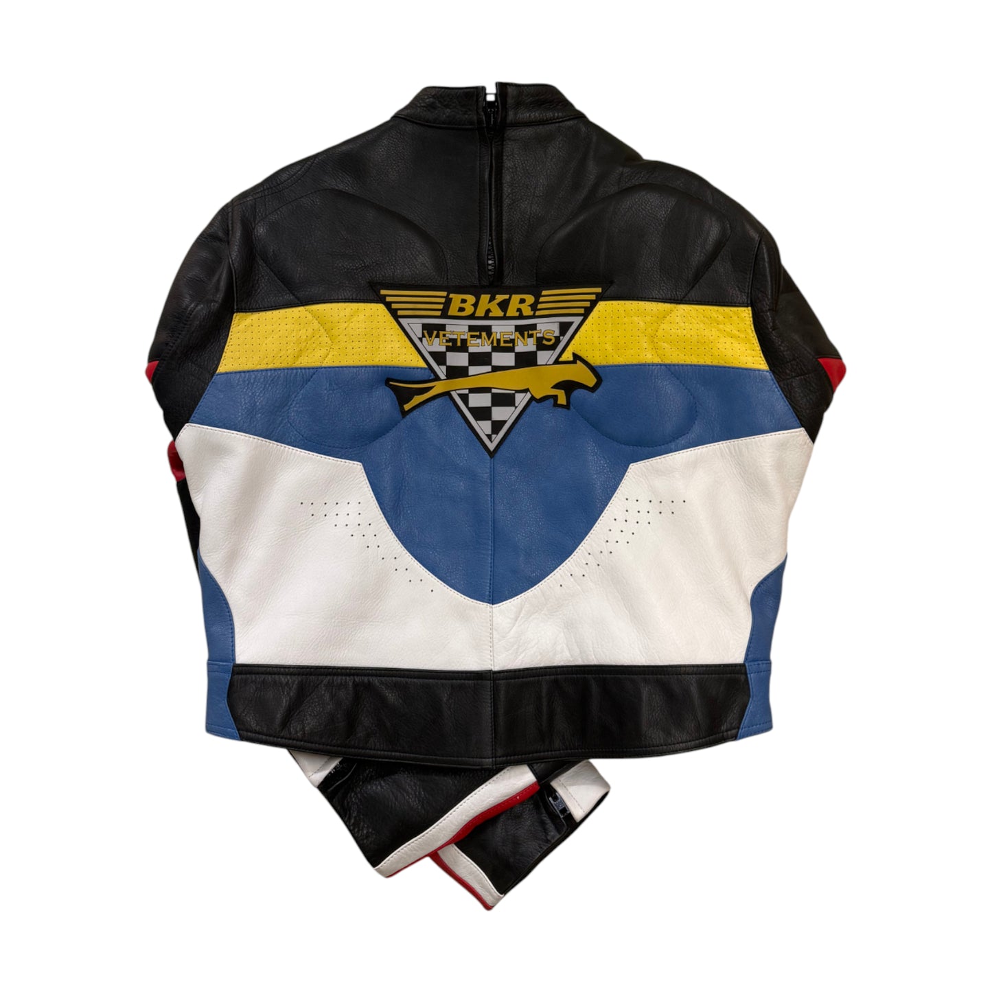 Vetements Racing Leather Jacket black and multi coloured