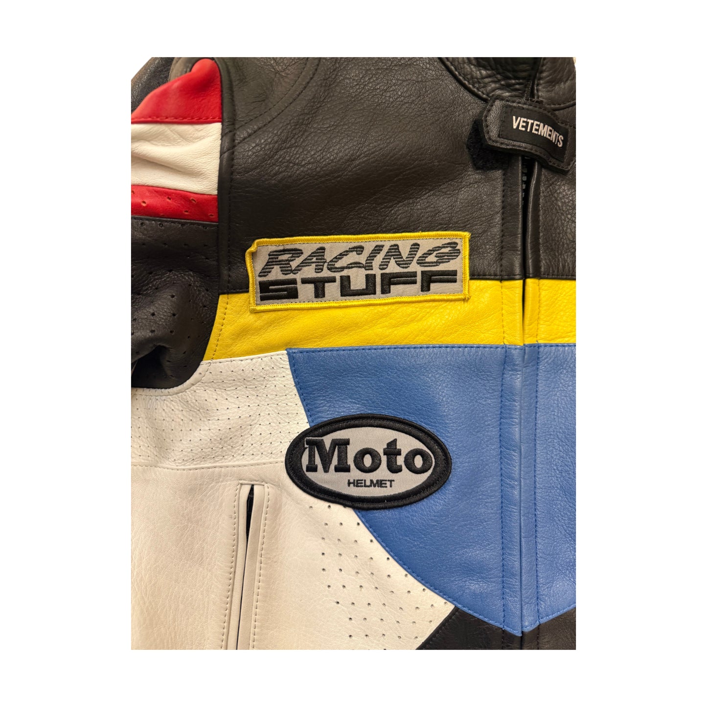 Vetements Racing Leather Jacket black and multi coloured