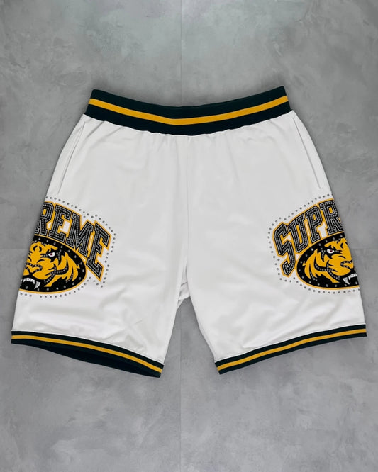 Supreme Tiger Logo Studded Rhinestone Basketball Shorts white – S