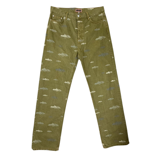 Corteiz Repeat Alcatraz Print Denim Jeans green - L
