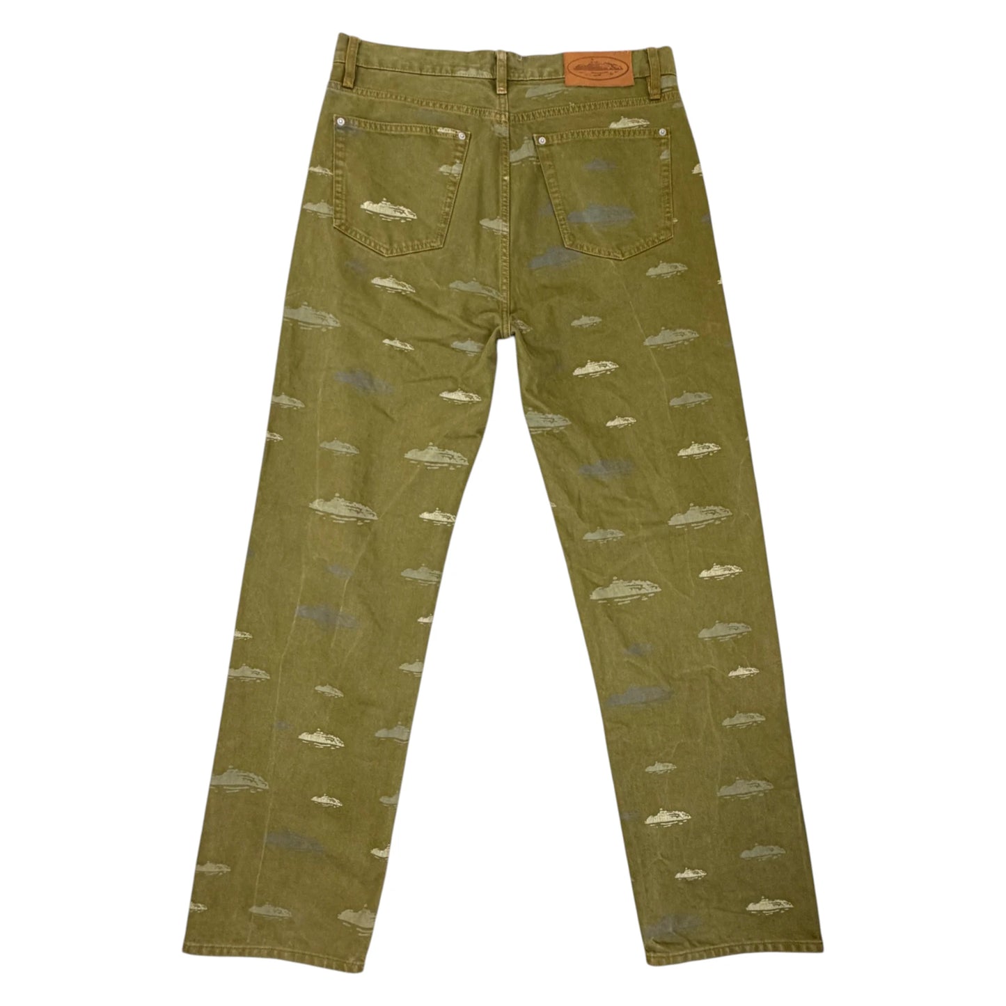 Corteiz Repeat Alcatraz Print Denim Jeans green - L