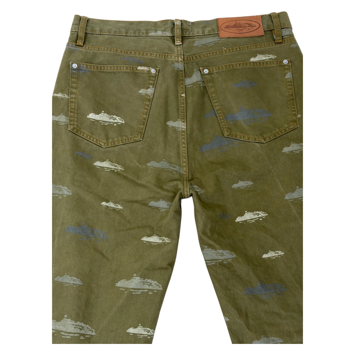 Corteiz Repeat Alcatraz Print Denim Jeans green - L