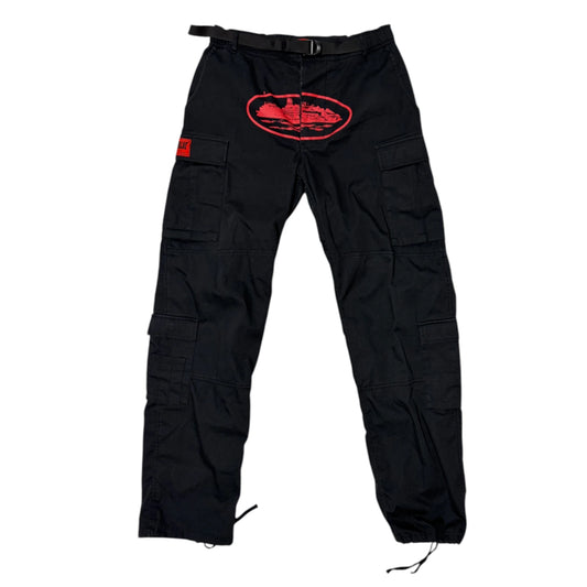 Corteiz Black And Red Alcatraz Cargos - XL