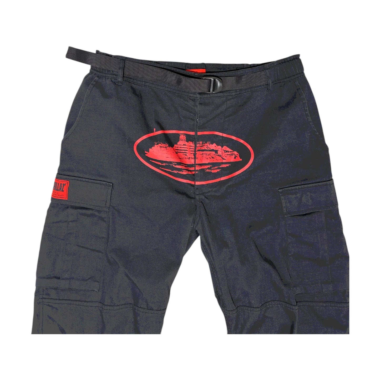 Corteiz Black And Red Alcatraz Cargos - XL