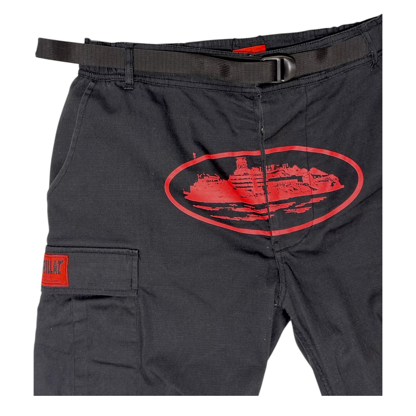 Corteiz Black And Red Alcatraz Cargos - XL