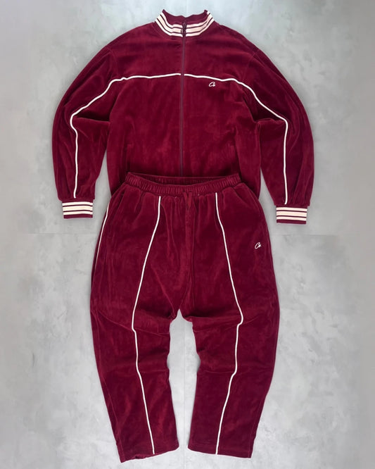 Corteiz Velour Fullset Tracksuit burgundy – (GRADE A) / XL/L