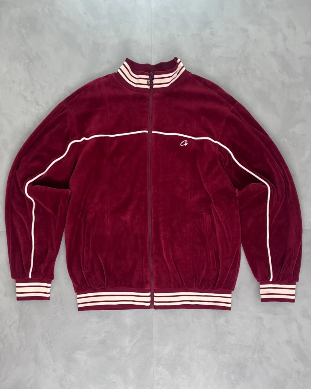Corteiz Velour Fullset Tracksuit burgundy – (GRADE A) / XL/L
