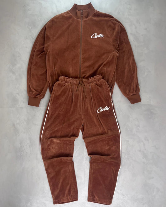 Corteiz Vvs Velour Tracksuit Full Set brown – (GRADE A) / L / M