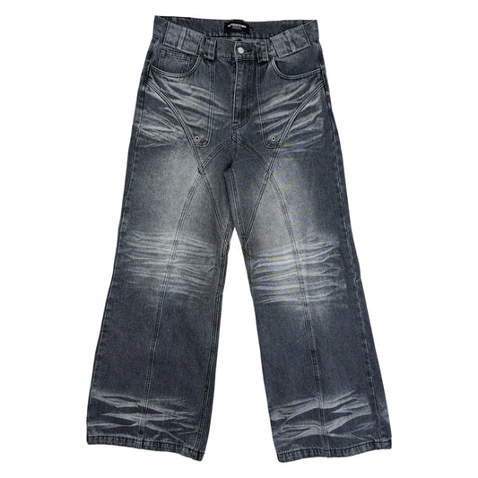 No Faith Wave Patchwork Distressed Jeans - L