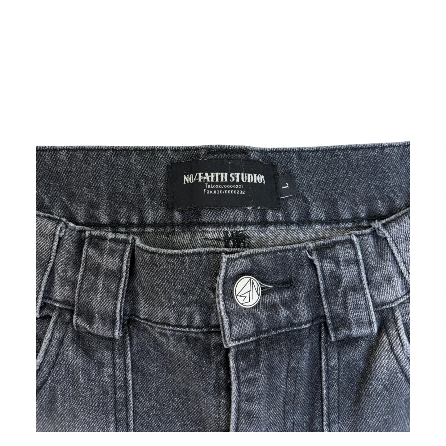 No Faith Wave Patchwork Distressed Jeans - L
