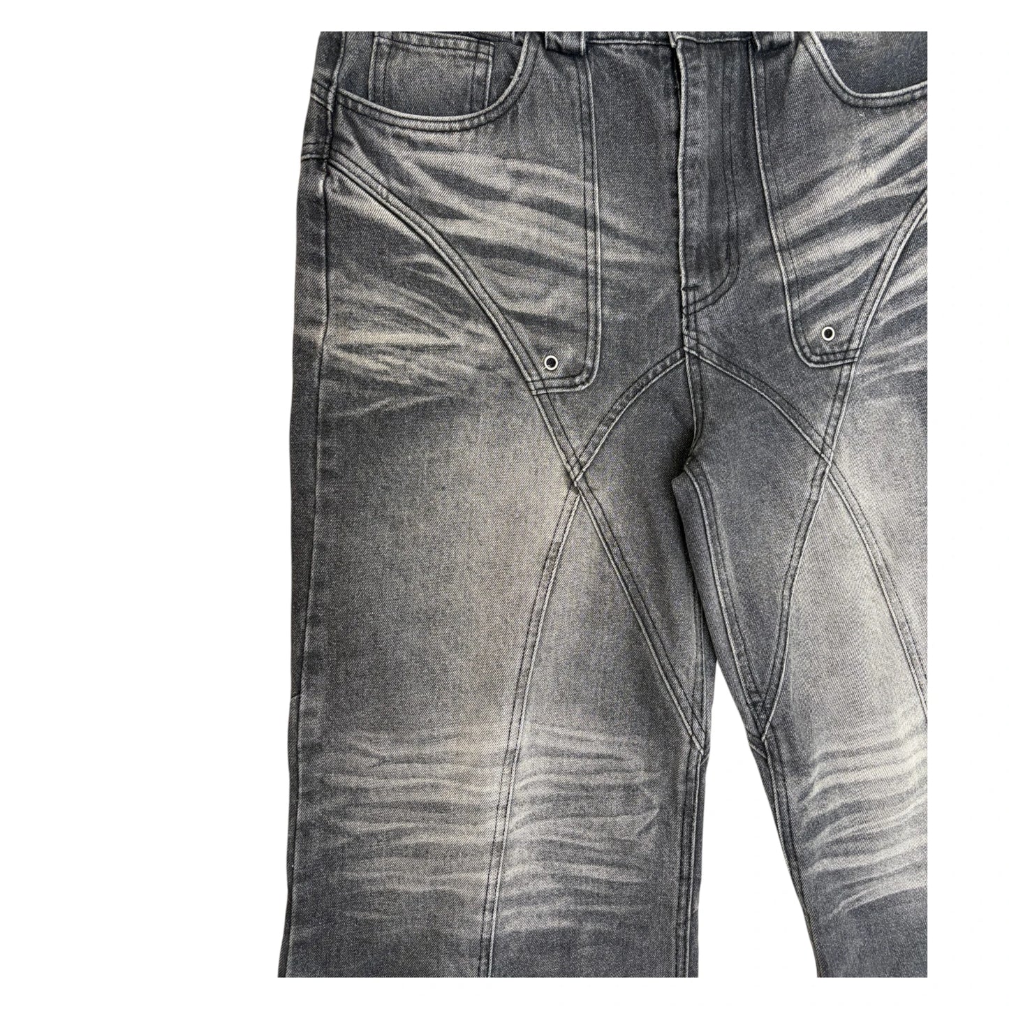 No Faith Wave Patchwork Distressed Jeans - L
