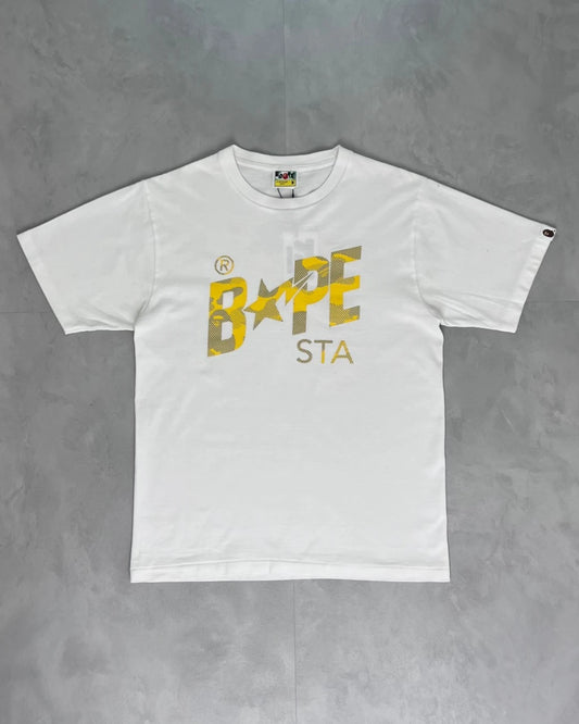 Bape Bapesta Logo yellow T Shirt white - M