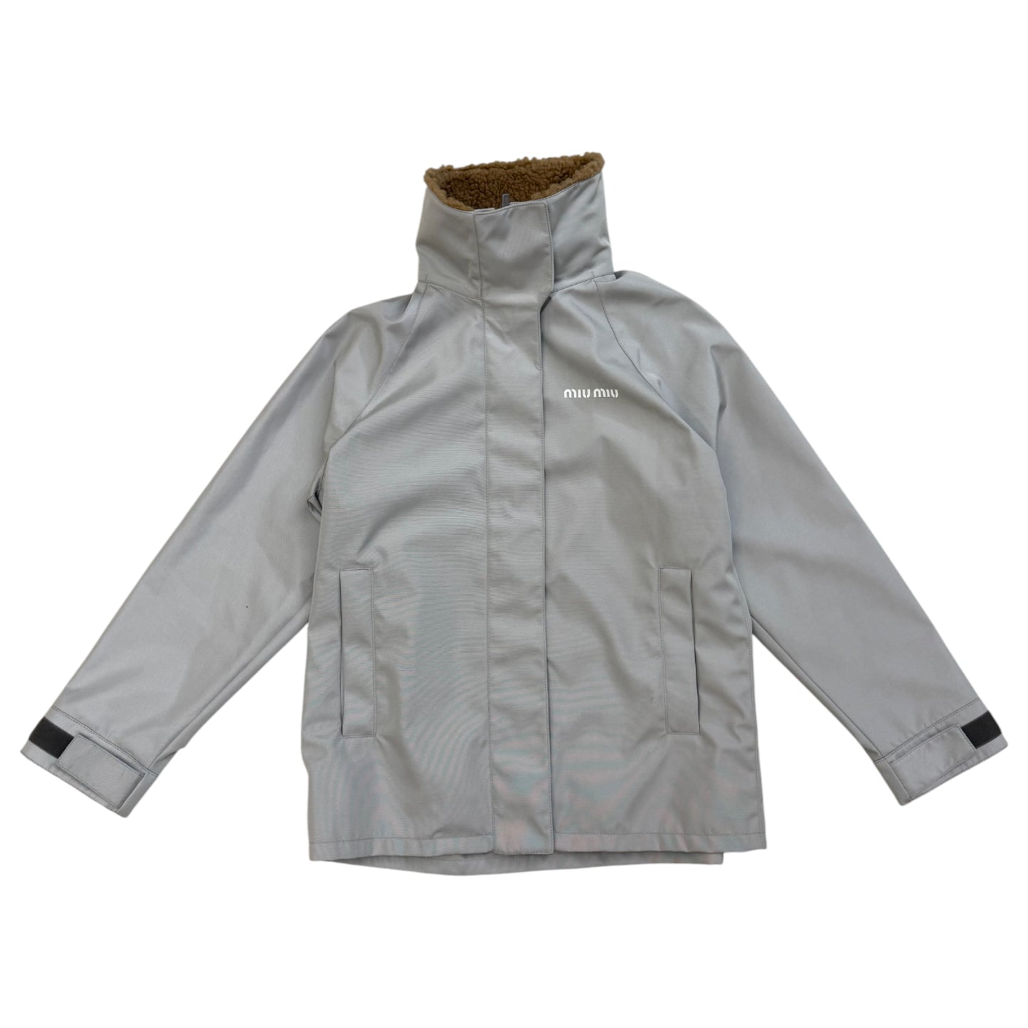 Miu Miu Cordura Blouson Jacket With Faux Shearling Trim grey - 36