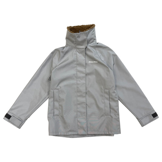 Miu Miu Cordura Blouson Jacket With Faux Shearling Trim grey - 36