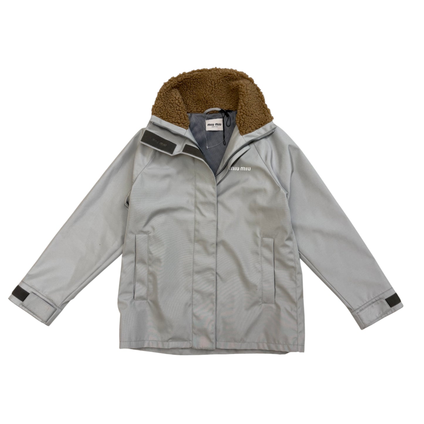 Miu Miu Cordura Blouson Jacket With Faux Shearling Trim grey - 36