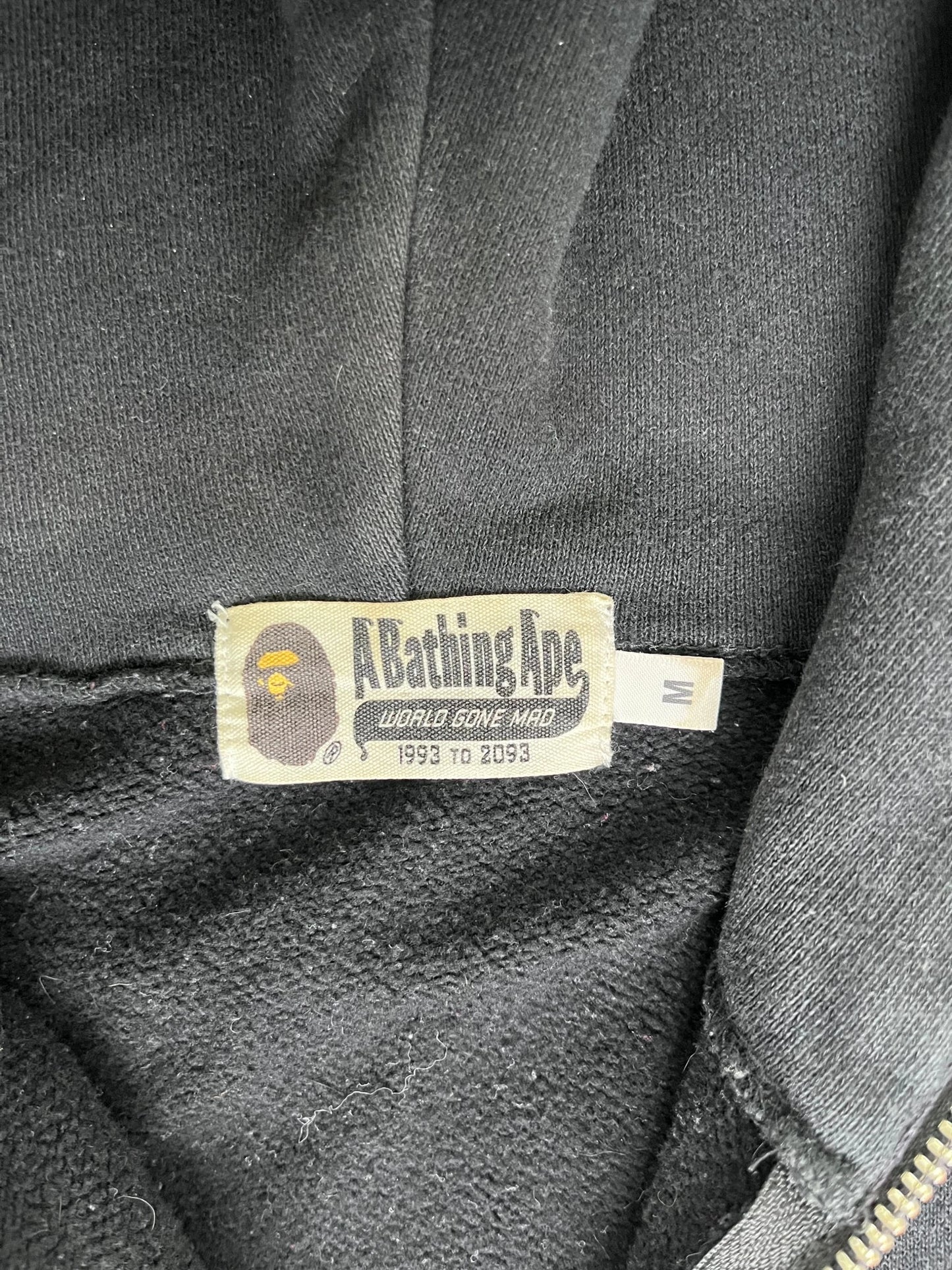 Bape Double Hooded Shark Zip Up Hoodie black / green camo - M