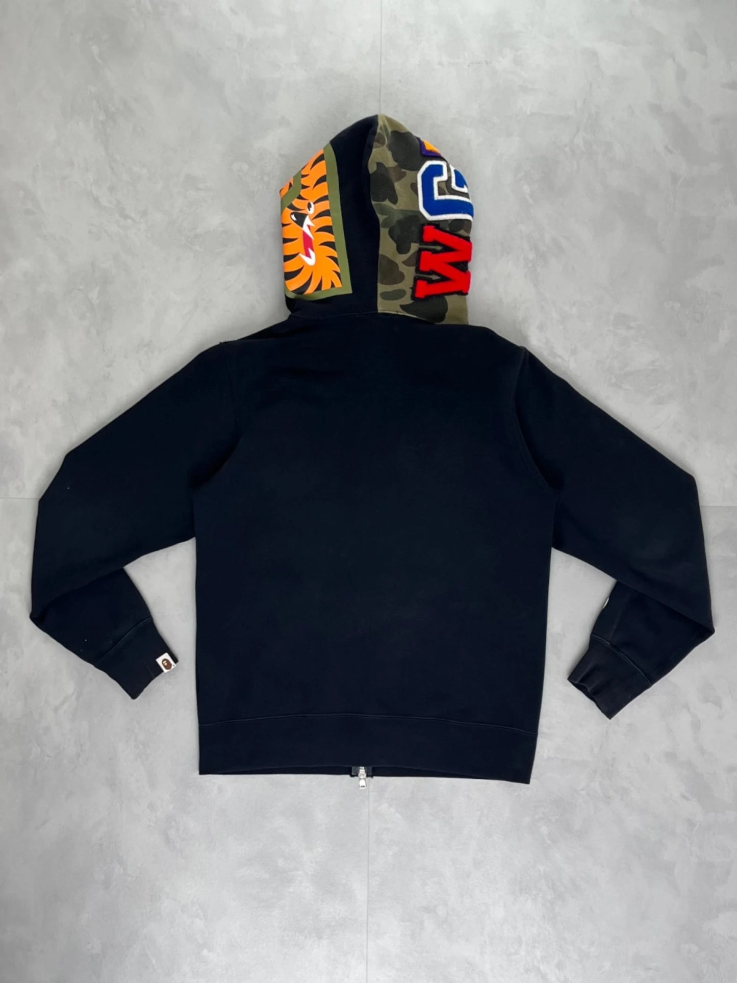 Bape Double Hooded Shark Zip Up Hoodie black / green camo - M