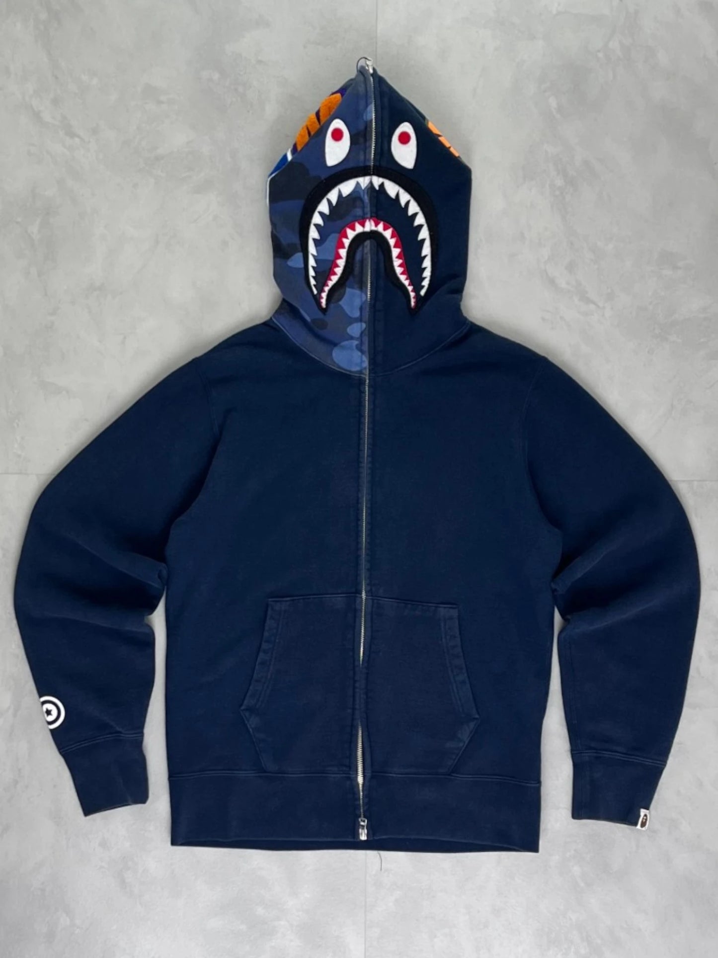 Bape Camo Split Hood Shark Zip Up Hoodie navy / blue – S