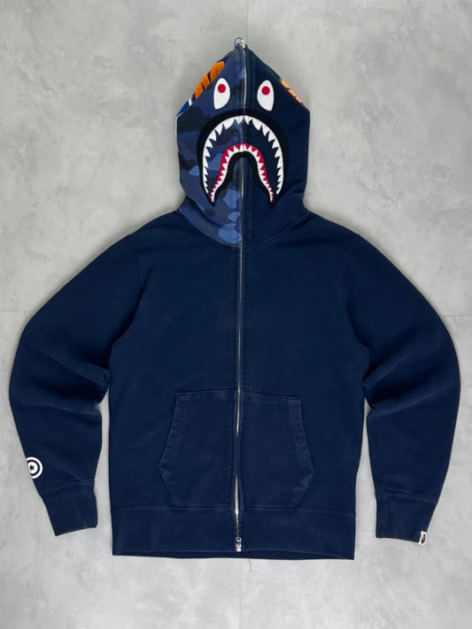 Bape Camo Split Hood Shark Zip Up Hoodie navy / blue – S