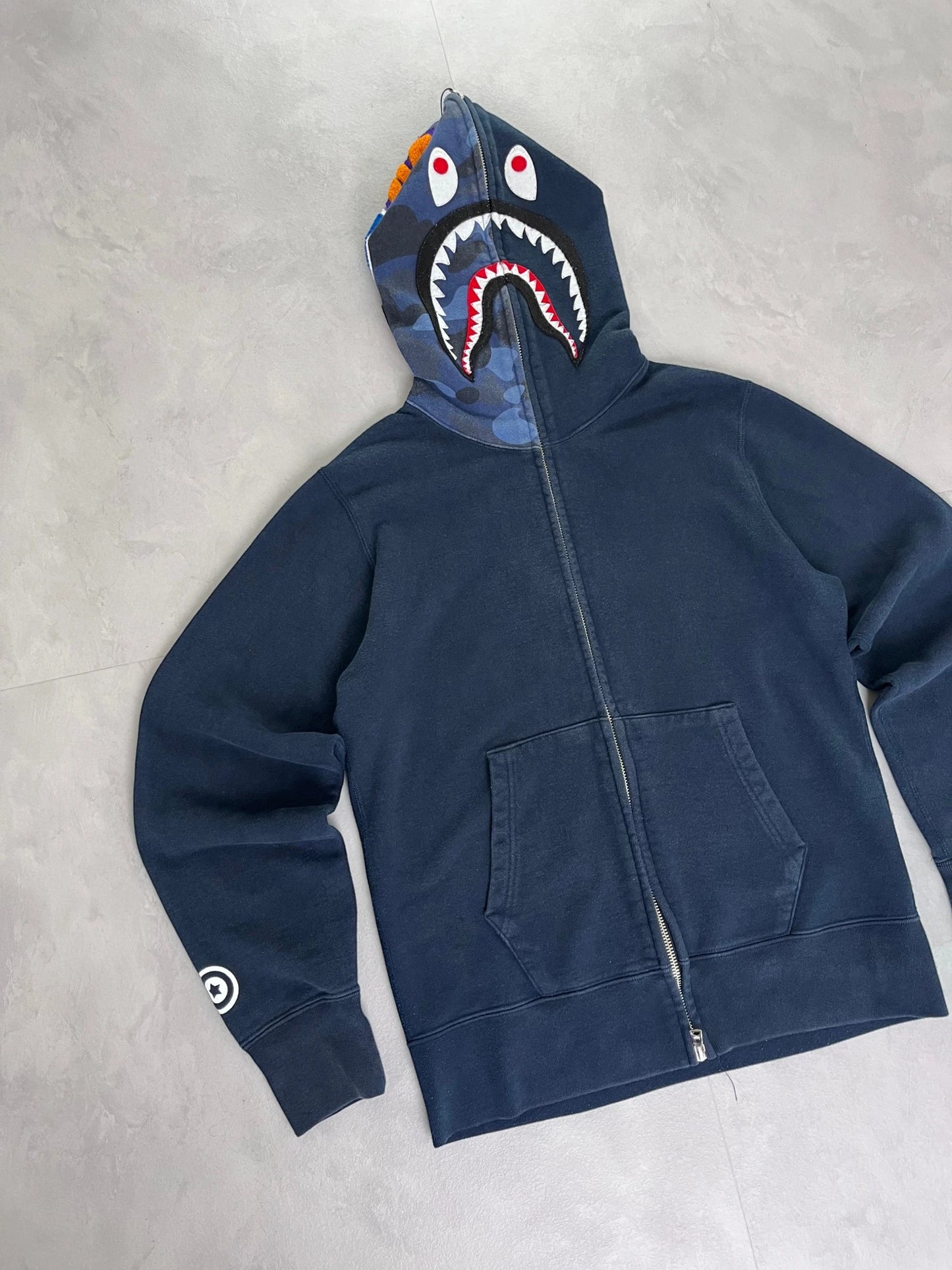 Bape Camo Split Hood Shark Zip Up Hoodie navy / blue – S