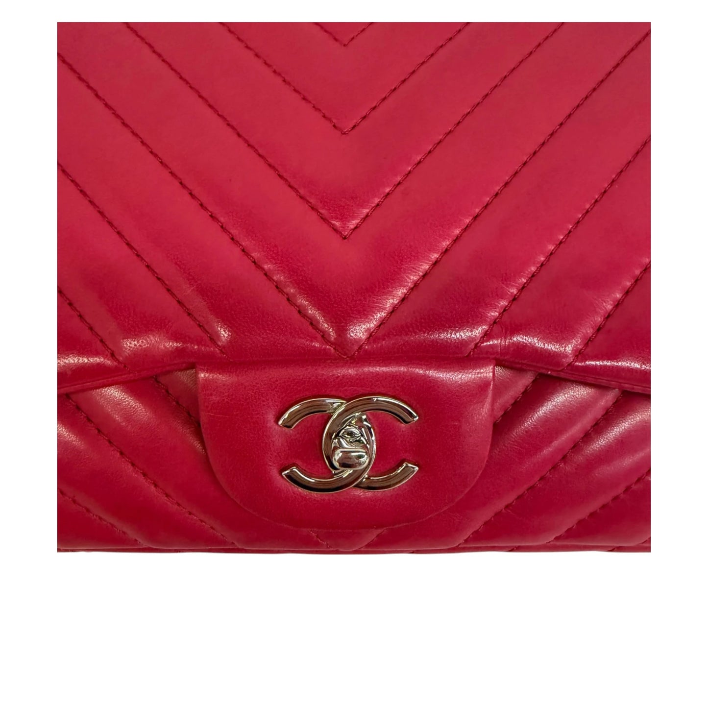 Chanel 2010 Maxi Classic Chevron Lamb Skin Single Flap Shoulder Bag Red - OS