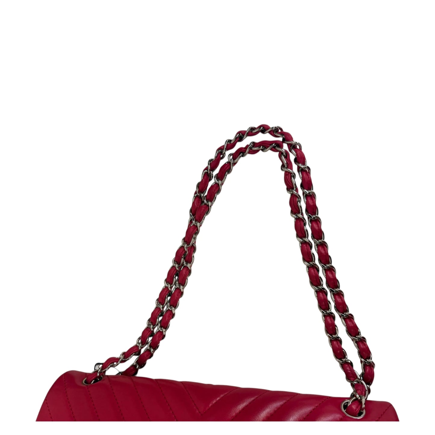 Chanel 2010 Maxi Classic Chevron Lamb Skin Single Flap Shoulder Bag Red - OS