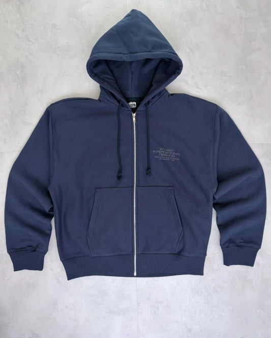 Stussy International Designs Zip Up Hoodie navy blue