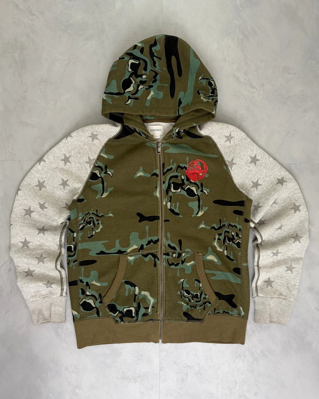 Diesel Camo Sleeve Zip Up Hoodie green / grey – (GRADE A) / 16