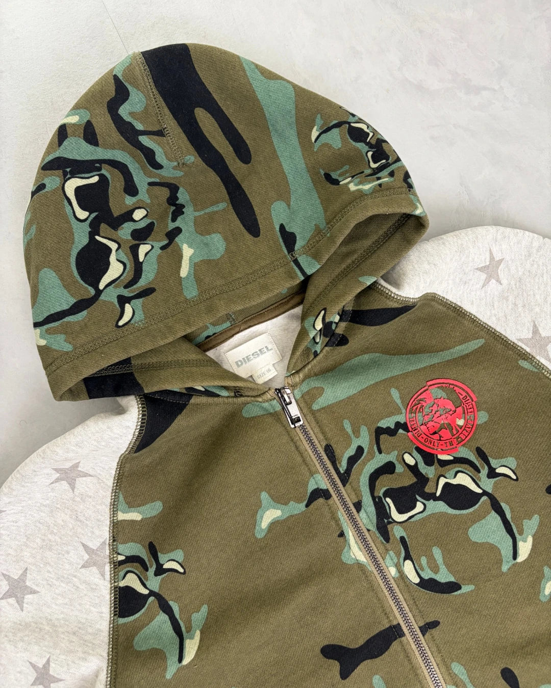 Diesel Camo Sleeve Zip Up Hoodie green / grey – (GRADE A) / 16