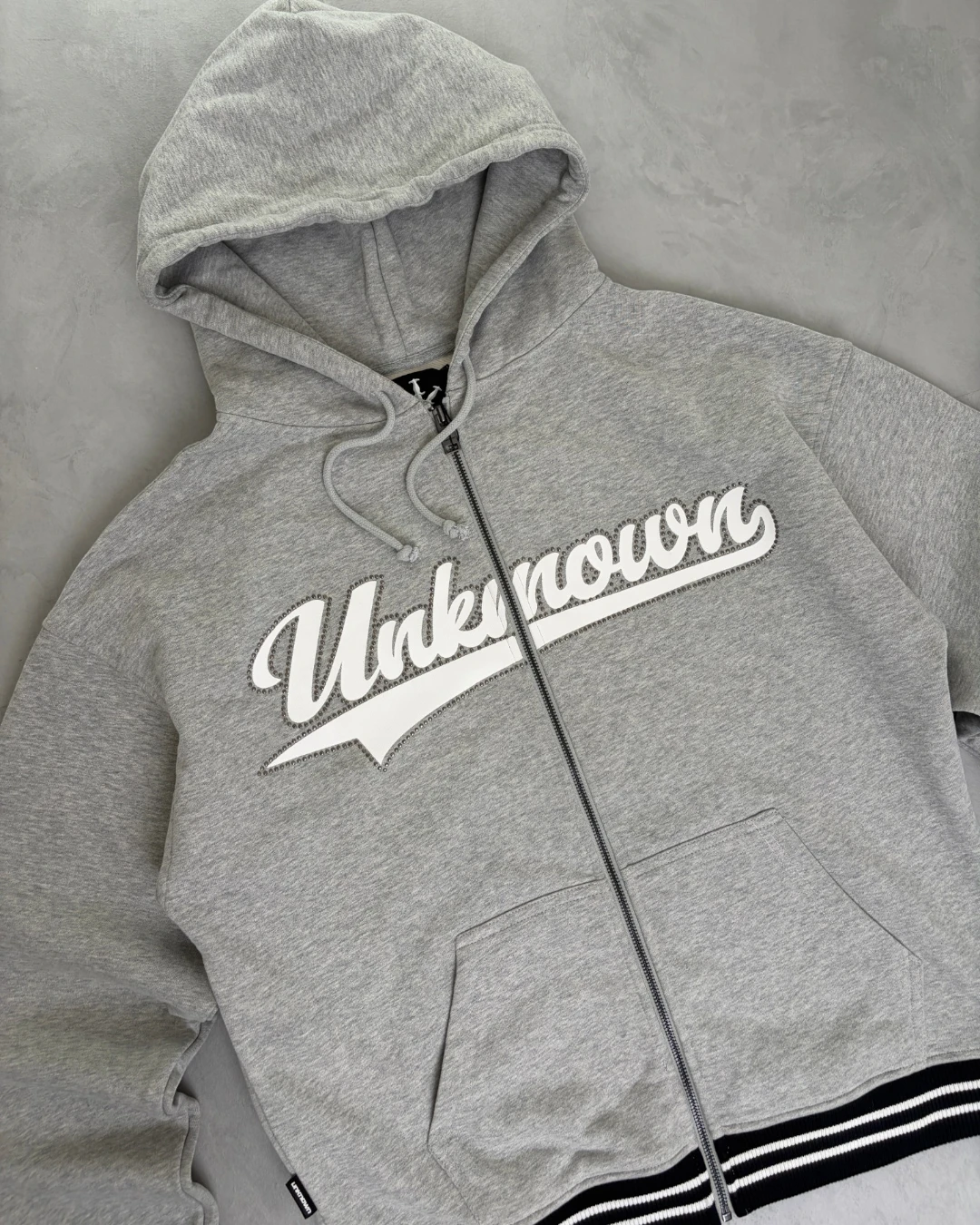 Unknown London Studded Script Logo Hoodie grey – XS