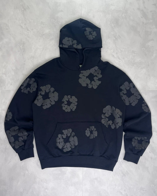 Denim Tears Mono Cotton Wreath Hoodie black on black - M