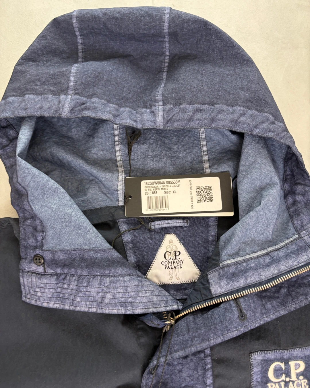 Palace X C.P. Company 50 Fili Heavy Mixed Hooded Jacket navy blue - XL