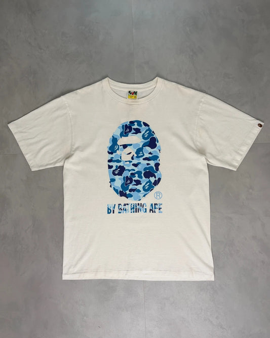 Bape Ape Head Camo Logo blue T Shirt white - XL