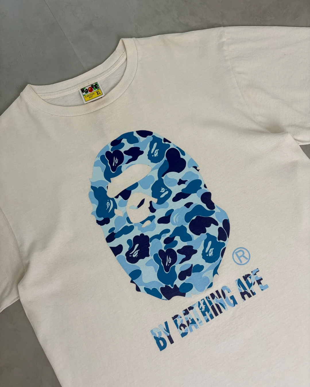 Bape Ape Head Camo Logo blue T Shirt white - XL