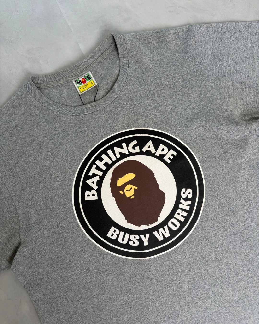 Bape Busy Works Circle Classic Logo T Shirt grey - L