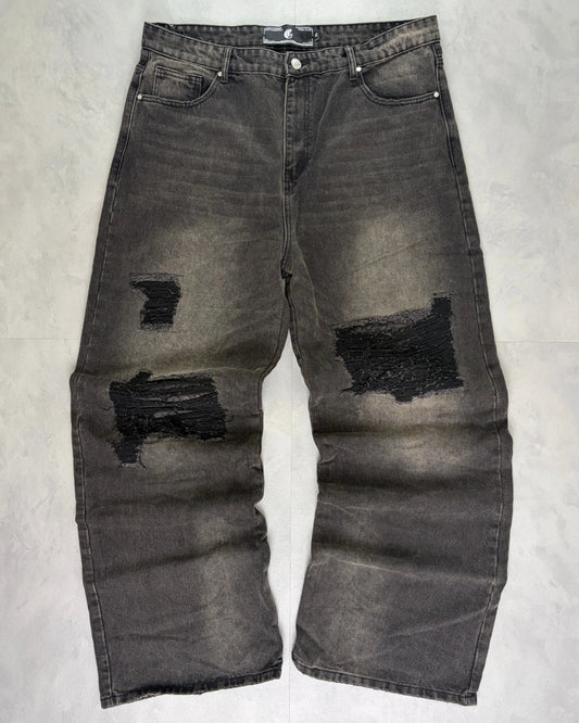 Corvidae Cheetah Back Print Denim Jeans black - (NEW)