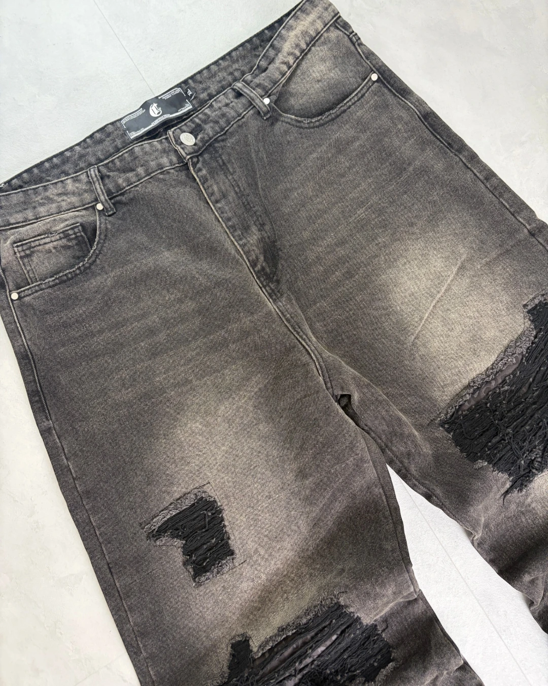 Corvidae Cheetah Back Print Denim Jeans black - (NEW)