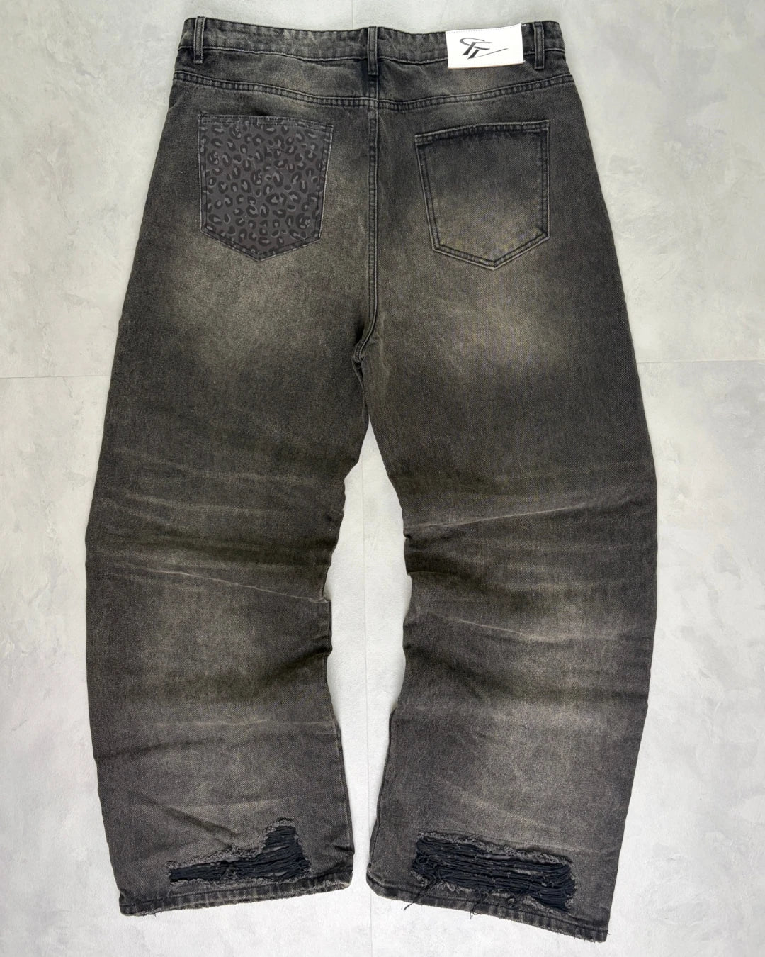 Corvidae Cheetah Back Print Denim Jeans black - (NEW)