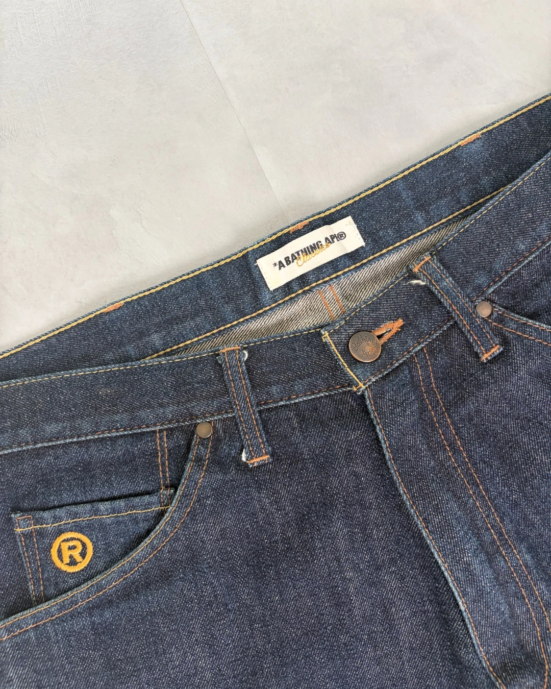 Bape Spellout Logo Indigo Denim Baggy Jorts indigo – M