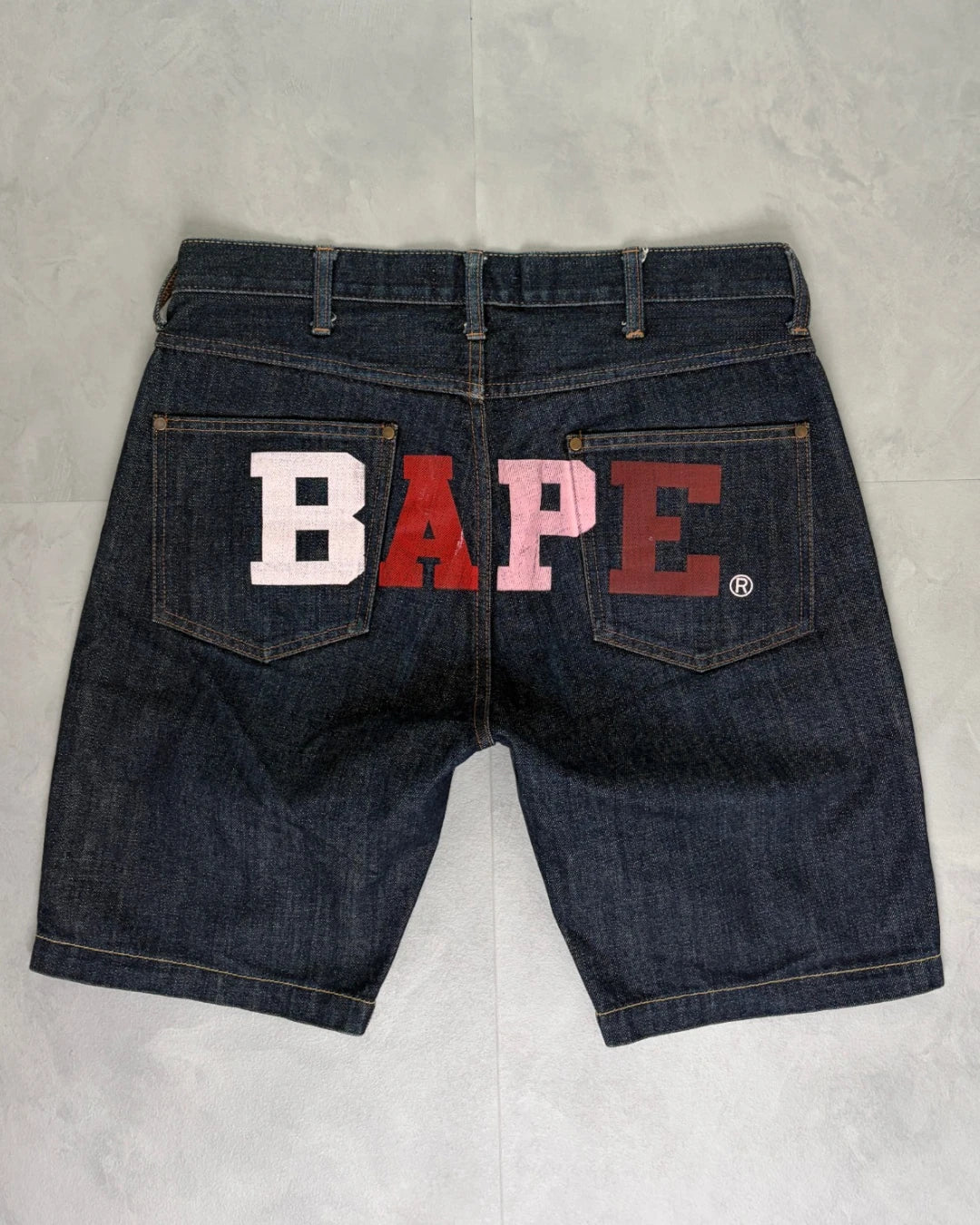 Bape Spellout Logo Indigo Denim Baggy Jorts indigo – M