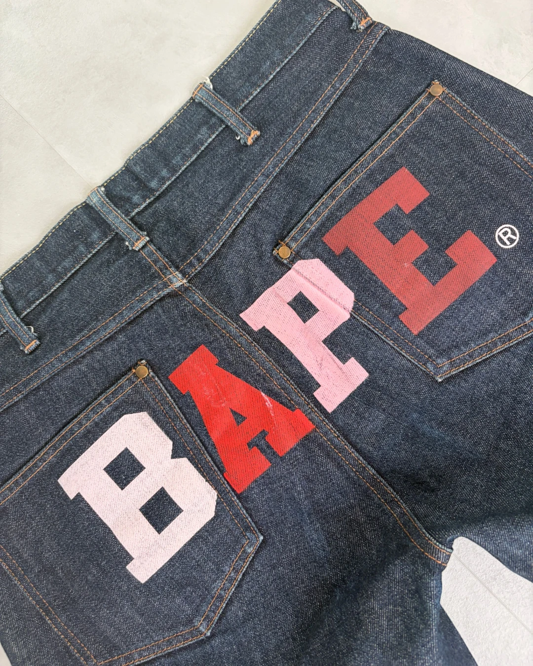 Bape Spellout Logo Indigo Denim Baggy Jorts indigo – M