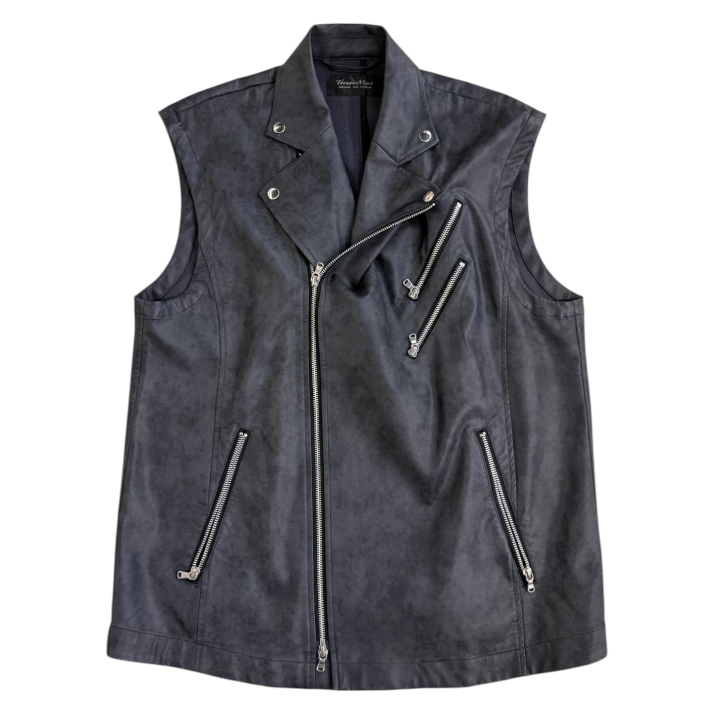 Tornado Mart Leather Zip Gilet - L