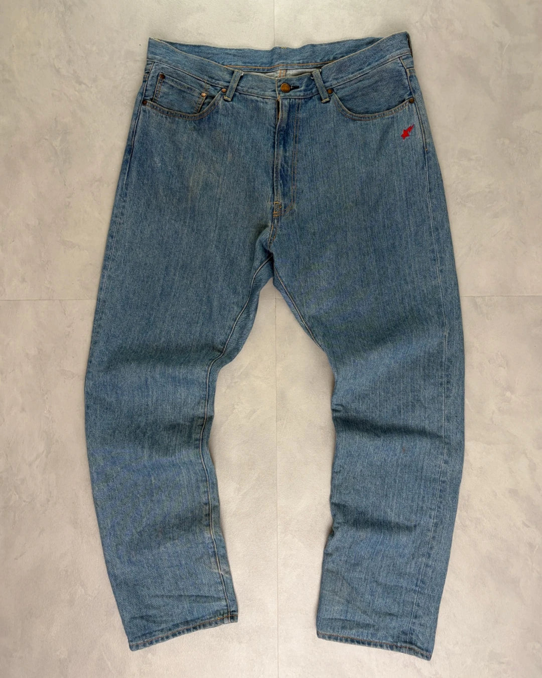 Bape Spell Out Back Embroidery Washed Jeans light blue – XXL